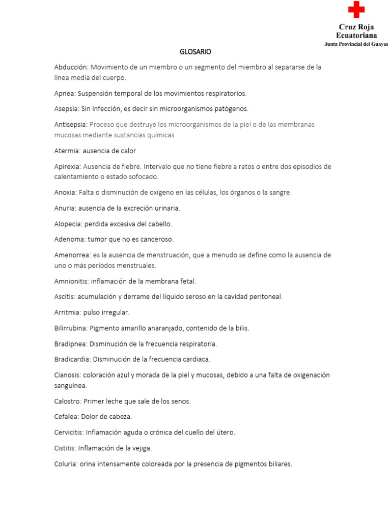 Glosario - Terminologías en Enfermería-1 | PDF | Sangre | Orina