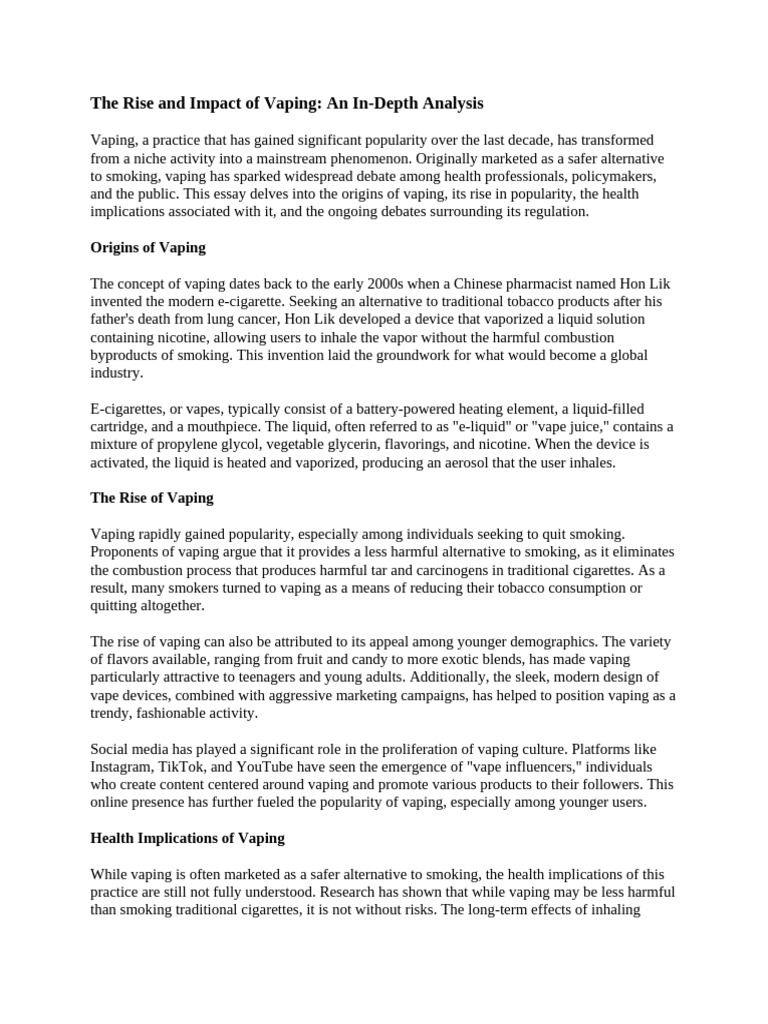 The Rise and Impact of Vaping: An In-Depth Analysis | PDF