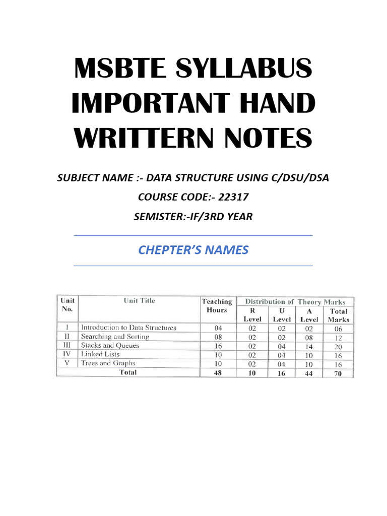 Msbte Hand Writtern Notes of Data Structure Using C Dsa | PDF | Image ...