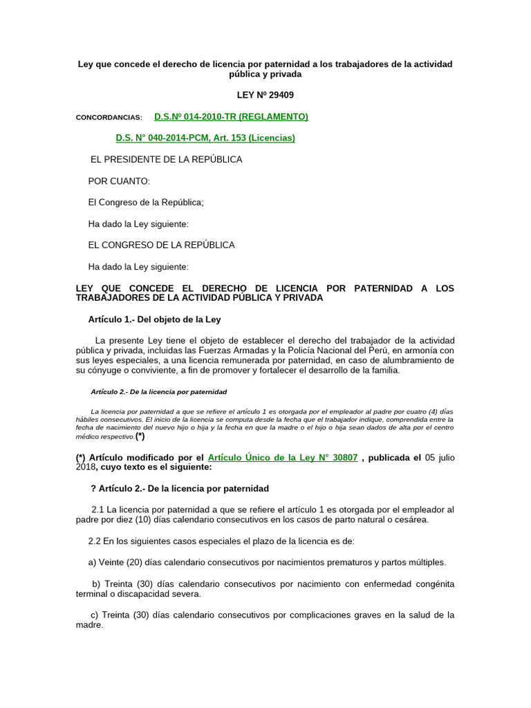 Ley #29409 | PDF