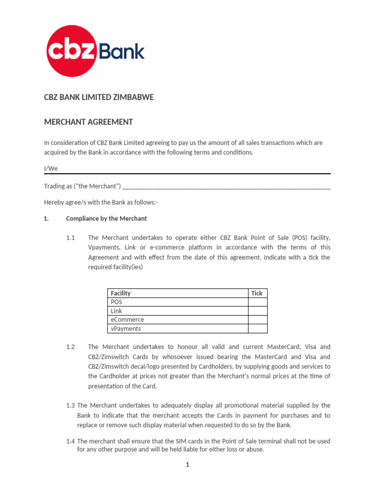 Merchant Agreeement Form-1 | PDF