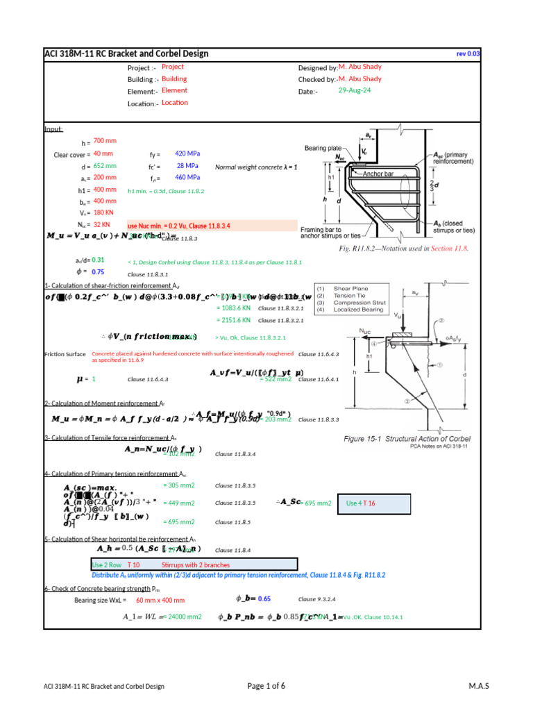 ACI 318M-11 - RC Bracket & Corbel Design - Ver 0.03 - 2017.04.10 | PDF