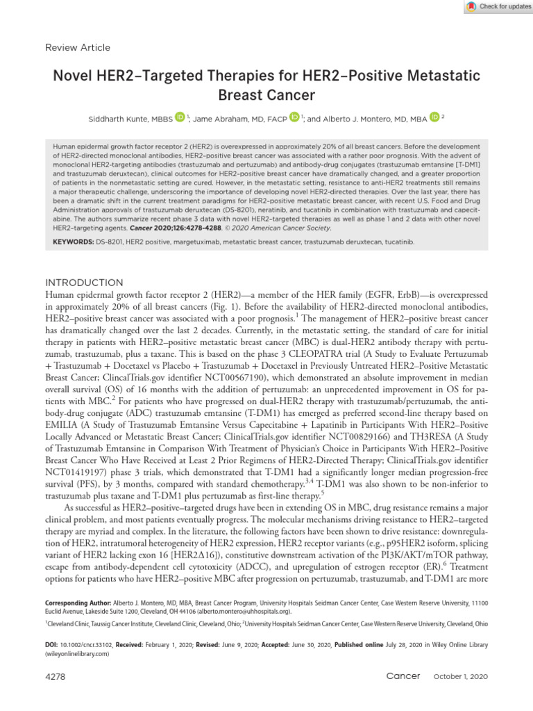 Cancer - 2020 - Kunte - Novel HER2 Targeted Therapies For HER2 Positive ...