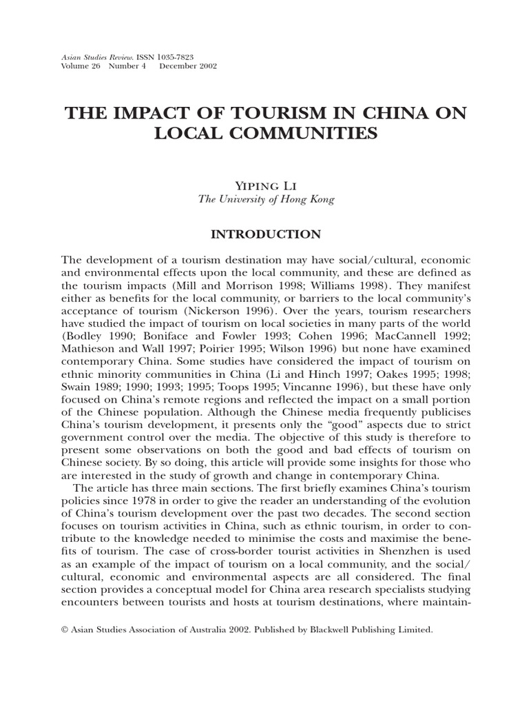 The Impact of Tourism in China On Local | PDF | Tourism | Politics