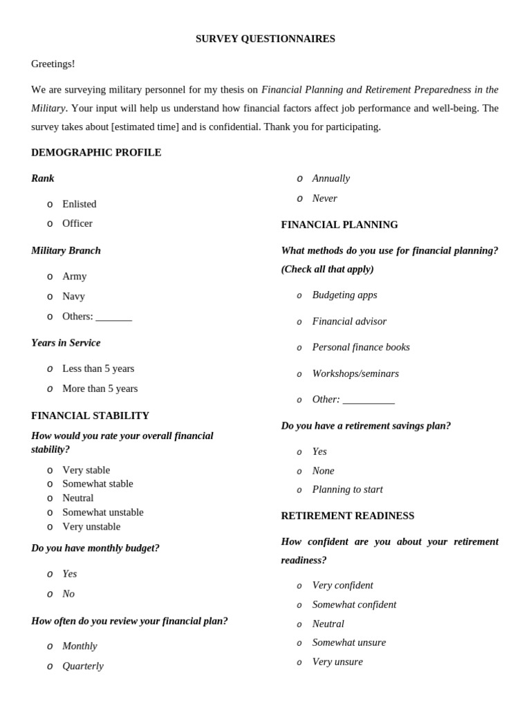 Survey Sheet Example | PDF