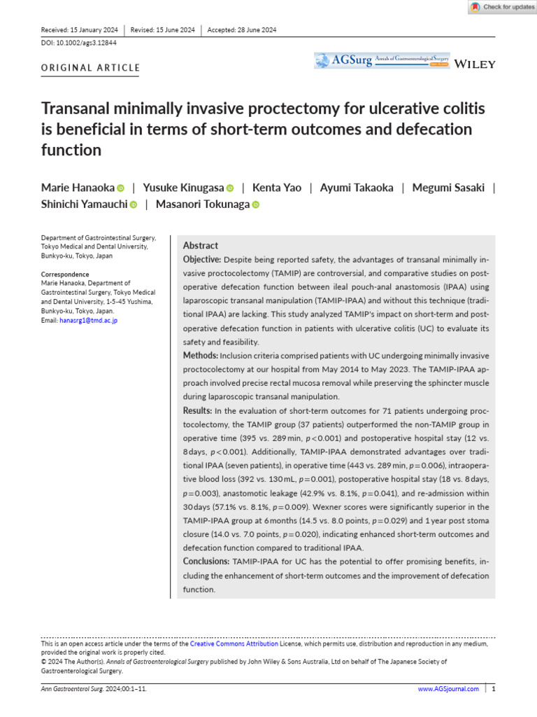 Annals of Gastroent Surgery - 2024 - Hanaoka - Transanal Minimally ...