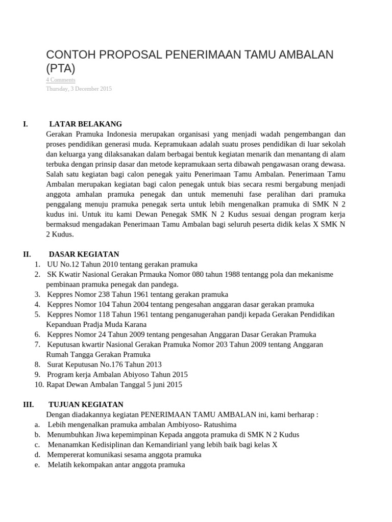Contoh Proposal Penerimaan Tamu Ambalan | PDF