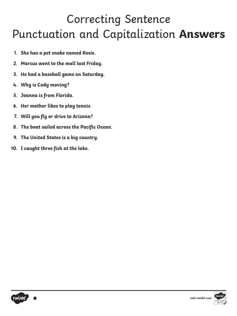 Answers - Correcting Sentence Punctuation Differentiated Activity | PDF