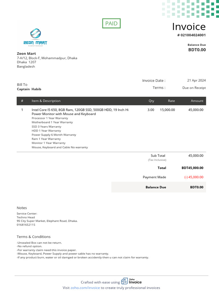Invoice: Invoice Date: Terms: Bill To | PDF
