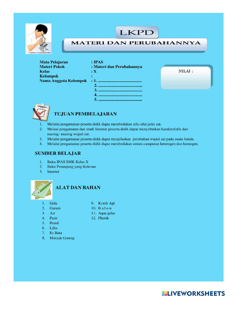 LKPD Materi Dan Perubahannya | PDF