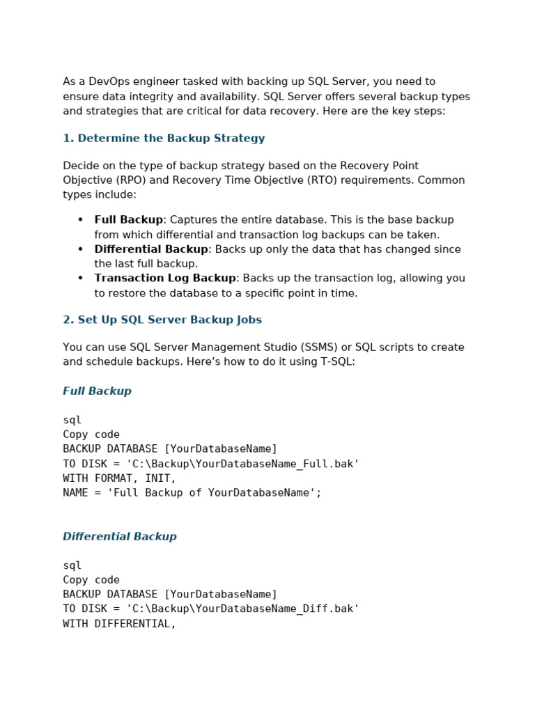 Backup SQL Server For DevOps | PDF