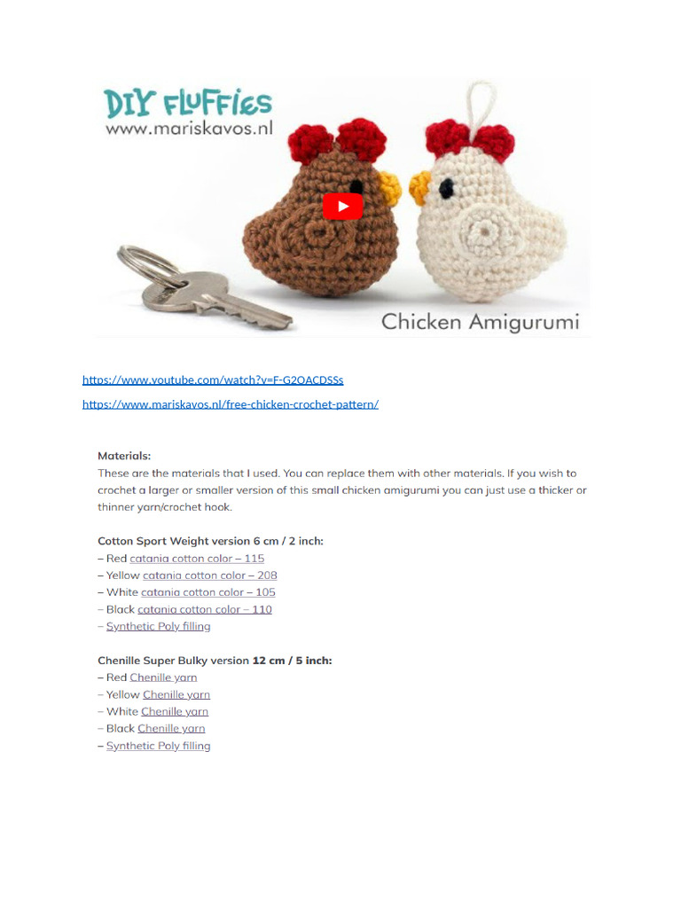 Keychain Chicken 2 (Small) Pattern | PDF