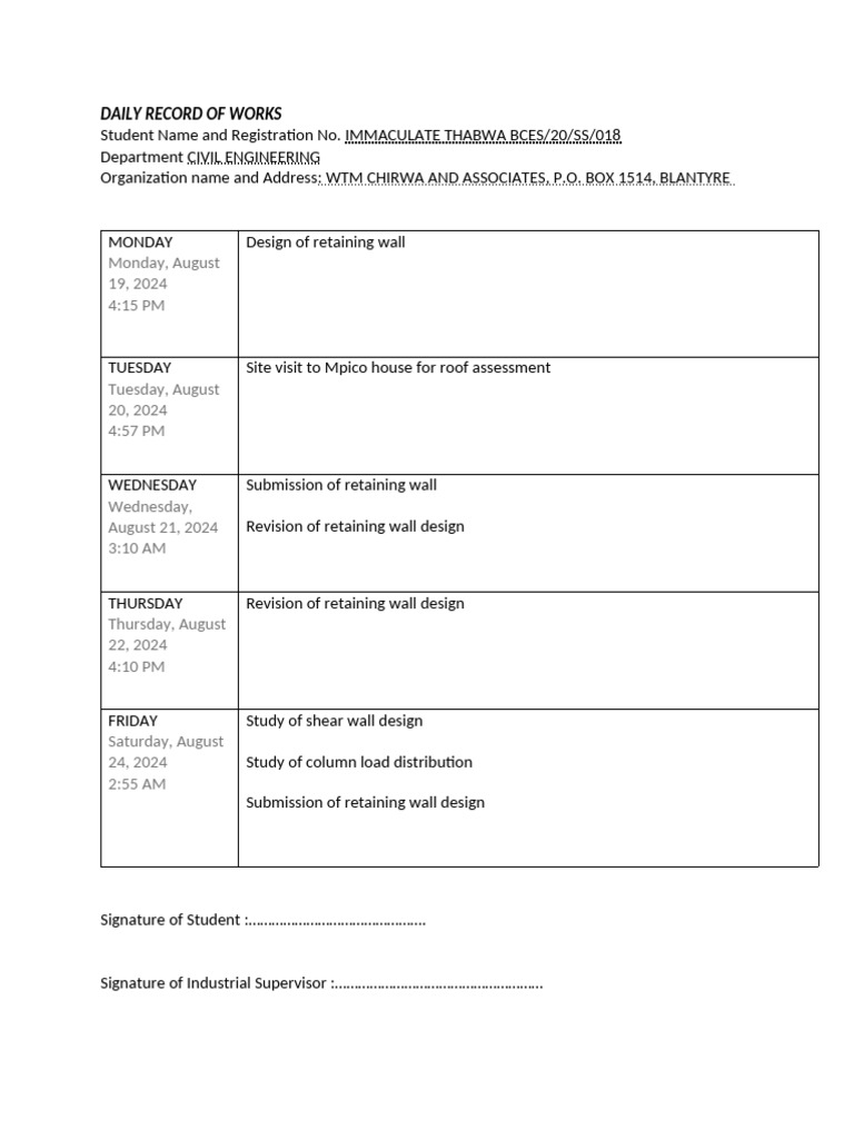Daily Record of Work3 | PDF