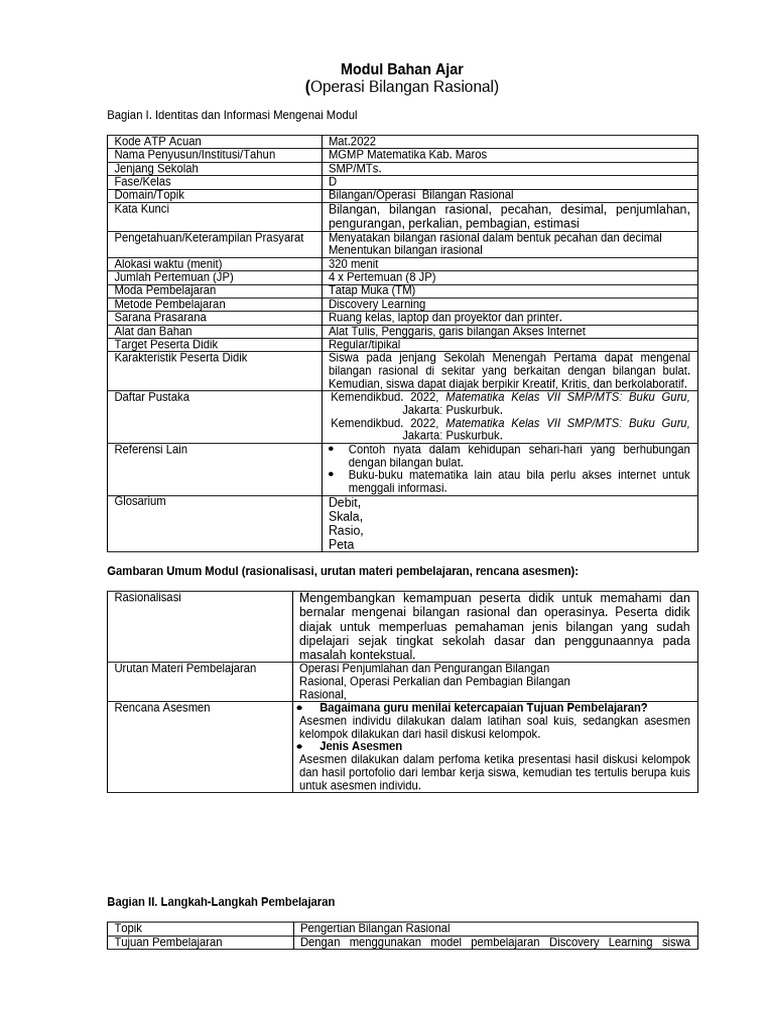 Modul Ajar Bab 2 3 Operasi Hitung Bilangan Rasional Pdf
