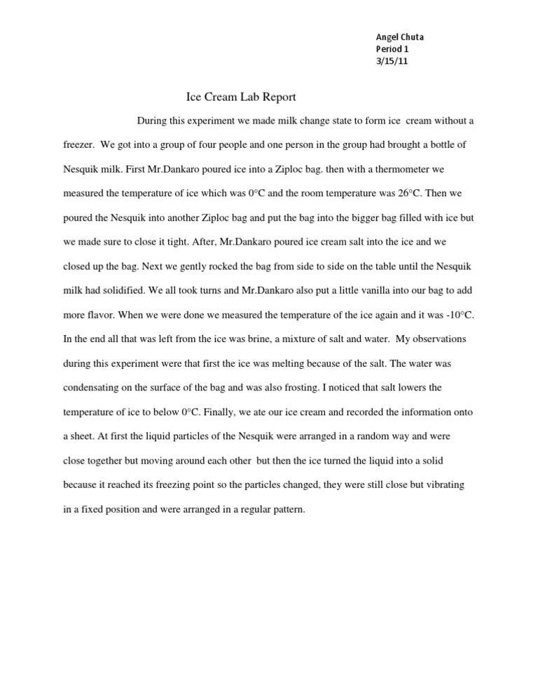 Ice Cream Lab Report PDF Ice Ice Cream