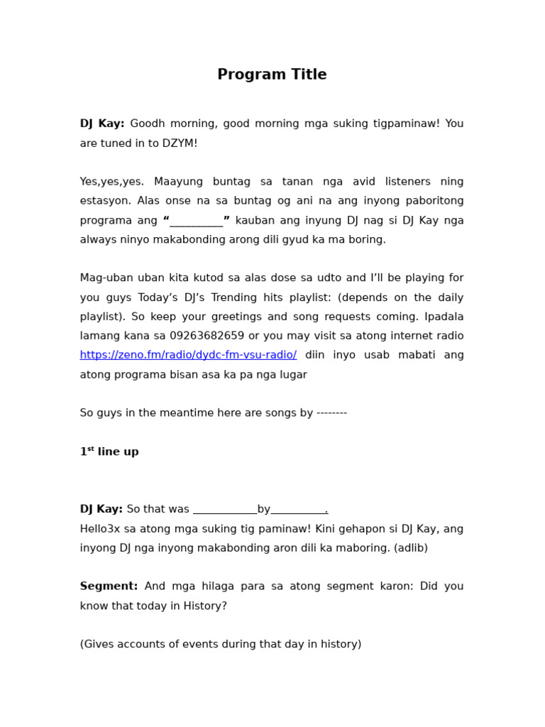 Script For Music Program | PDF