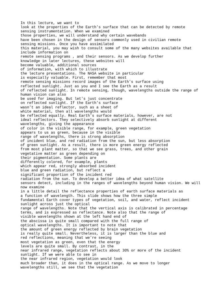 Course Remote Sensing Subtitles of Lecture | PDF | Electromagnetic ...