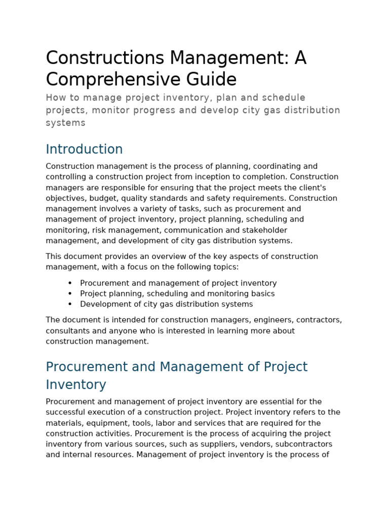 Constructions Management A Comprehensive Guide Pdf