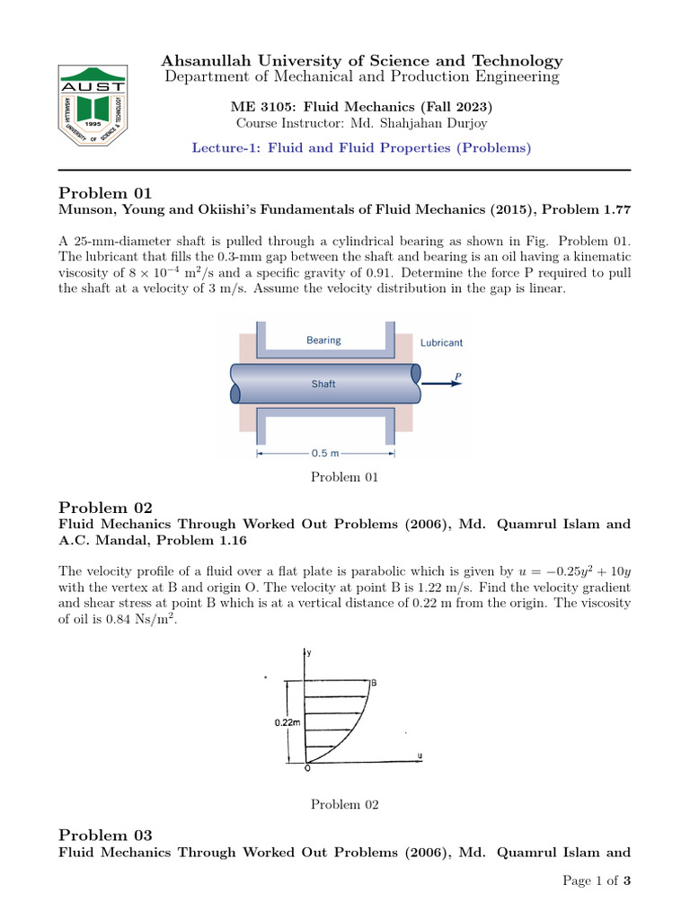 Fluid and Fluid Properties - Problems | PDF