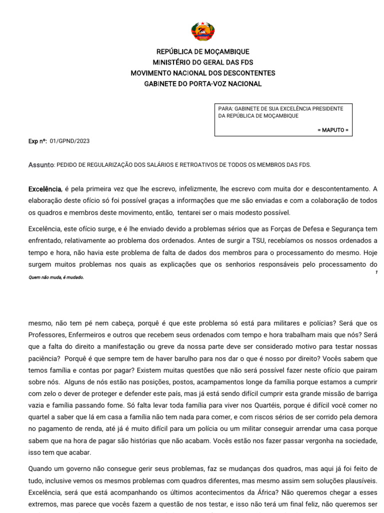 Carta para Presidente Da República | PDF