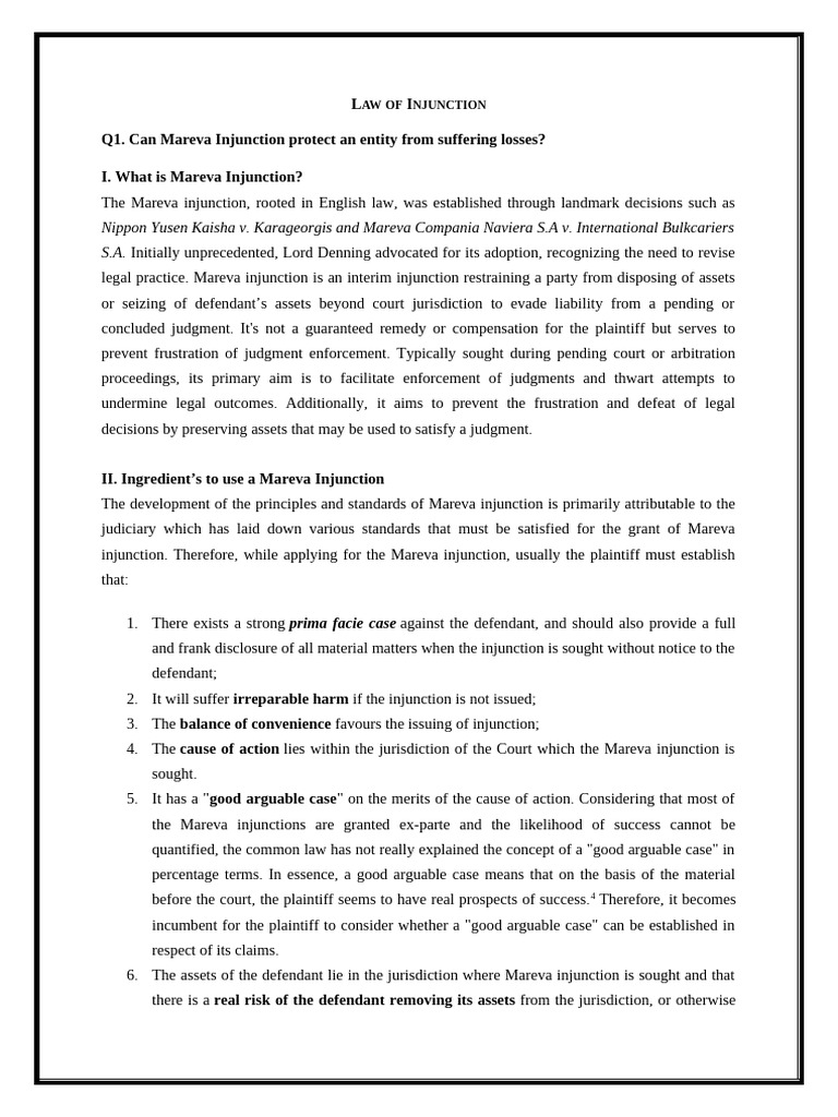 Injunction Law - Question Answer Bank | PDF