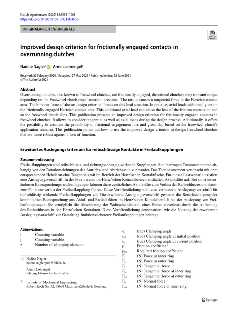 Improved Design Criterion For Frictionally Engaged Contacts in ...
