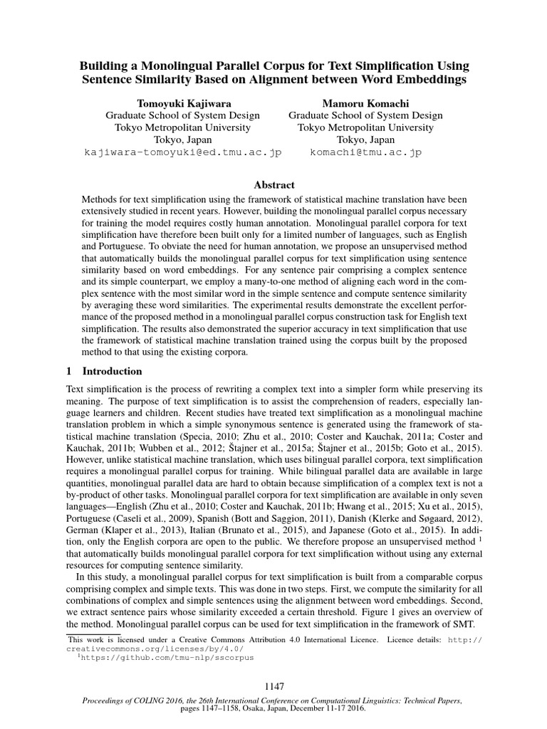 Building A Monolingual Parallel Corpus For Text Simplification Using ...