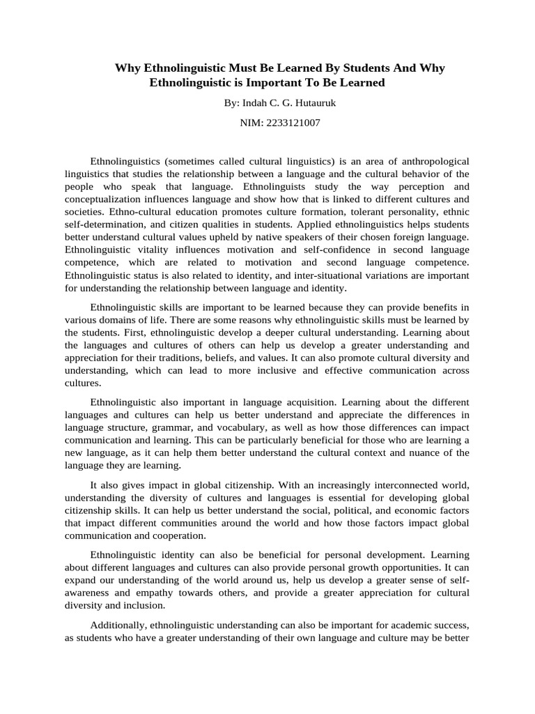 Why ethnolinguistic must be learn by the students and why