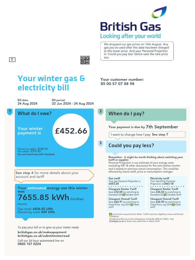 Winter Gas and Electricity Bill PDF | PDF