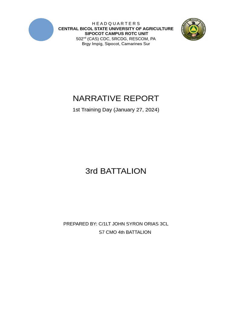 1st ROTC Training Day Report 2024 | PDF | Military Organization ...