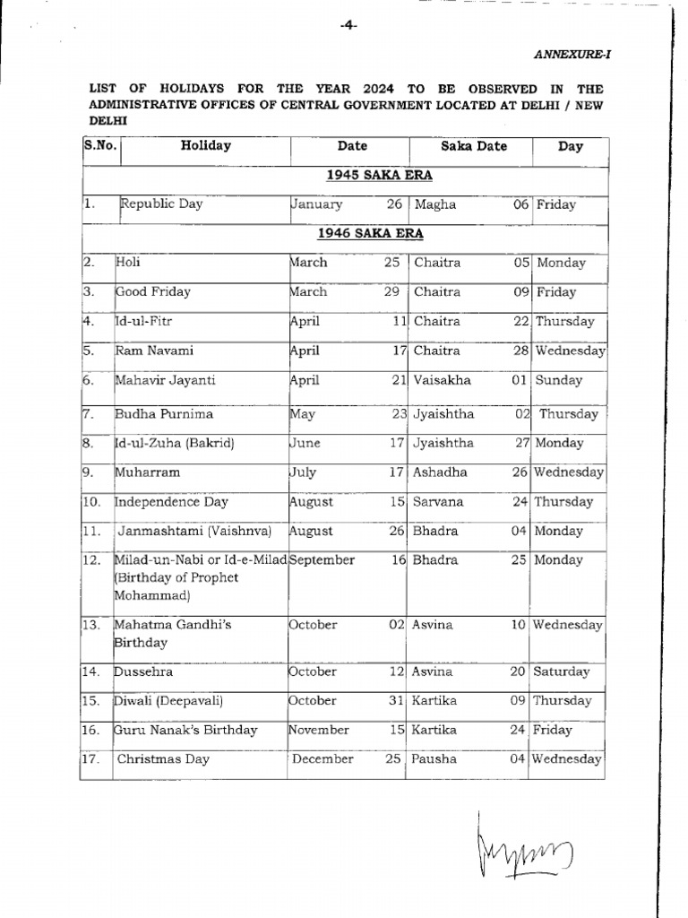 List of Holidays | PDF
