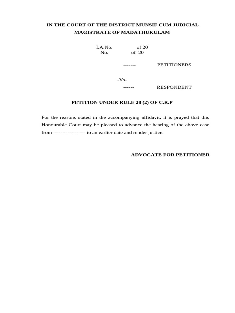 Civil advance hearing petition pdf