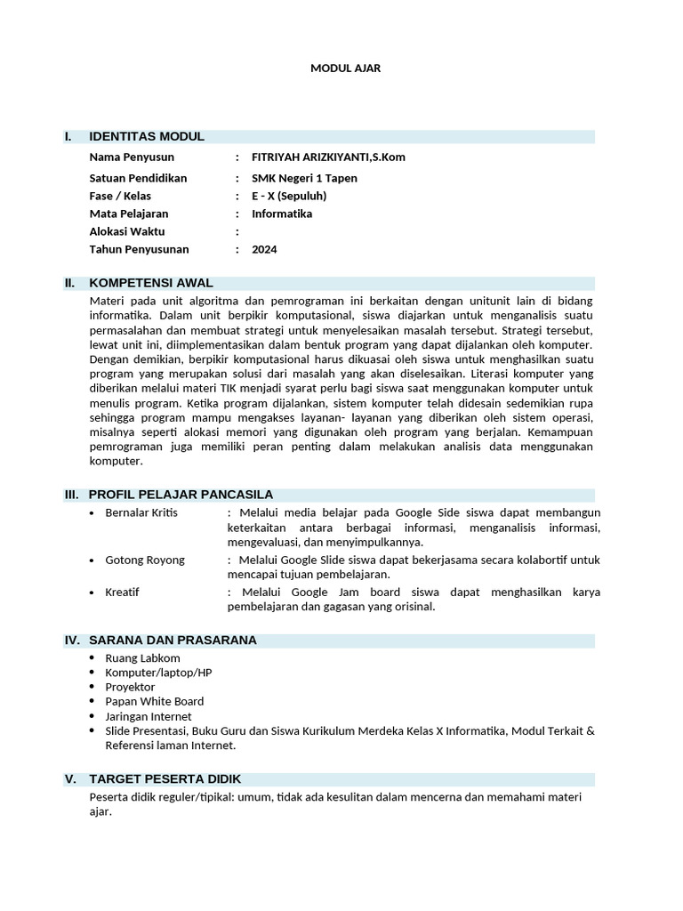 Modul Pembelajaran Algoritma dan Pemrograman | PDF | Karier ...