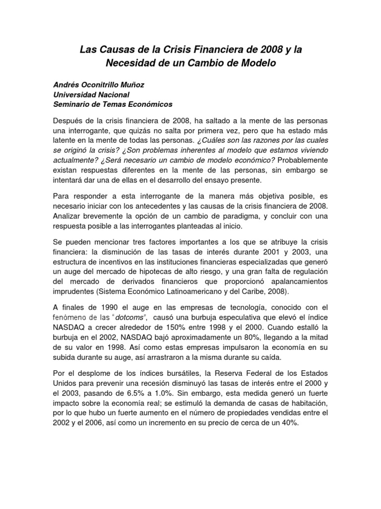 Causas de la Crisis Financiera 2008 | PDF | Crisis financiera de 2007 ...