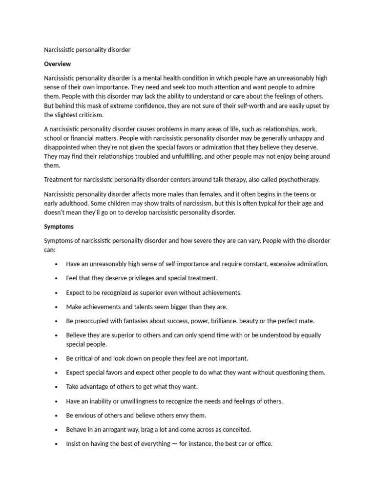 Understanding Narcissistic Personality Disorder | PDF | Mental Disorder ...