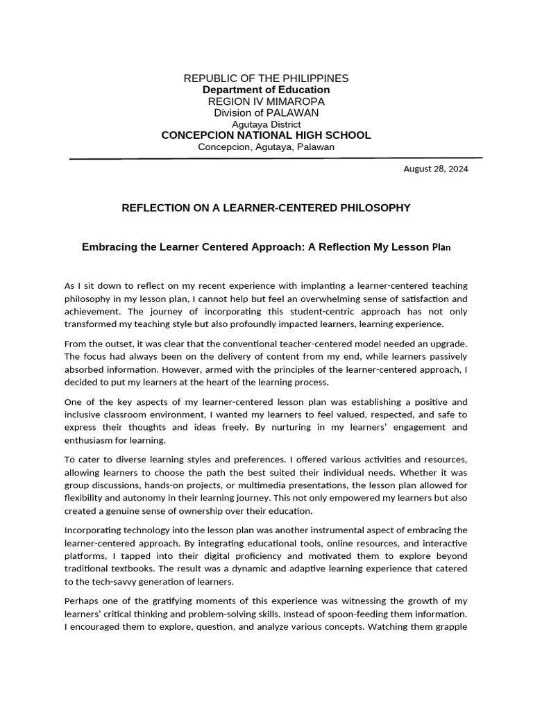 Reflection On A Learner | PDF | Learning | Wellness