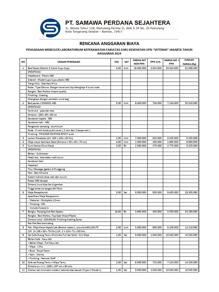 4 - RAB Pengadaan Mebeler Keperawatan Lab. Fikes (Rev) | PDF