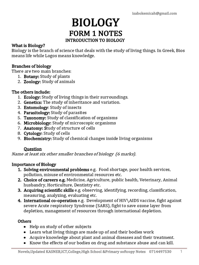 Latest Form 1 Biology Notes | PDF