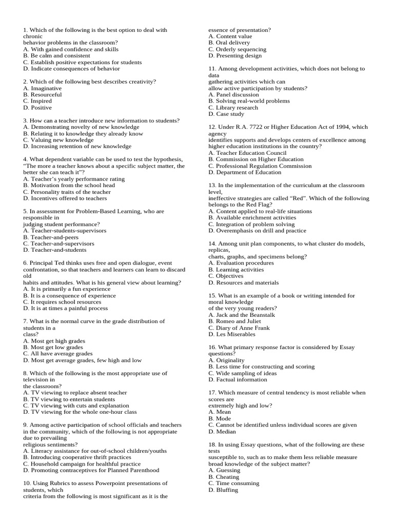 Professional Education 3 LET - Professional Education Practice Question ...