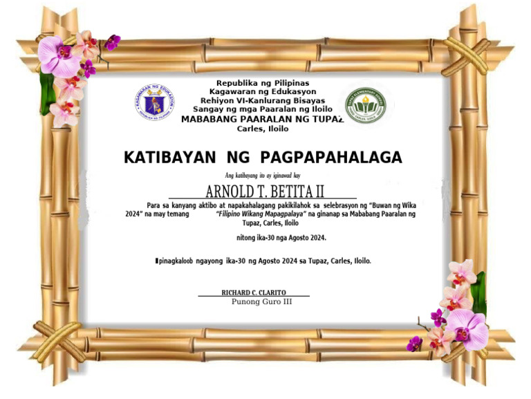 Certificate of Appreciation Final Template Tagalog Edited | PDF
