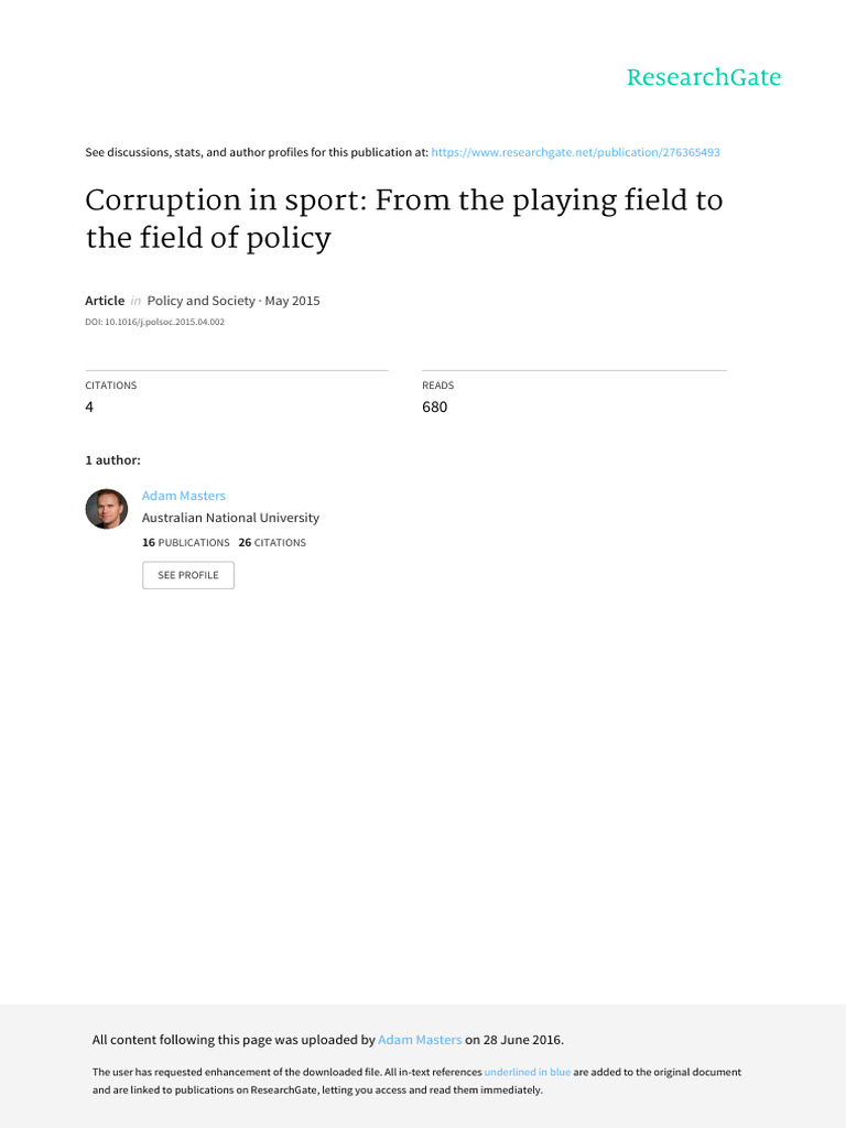 Masters - Corruption in Sport - From The Playing Field To The Field of ...