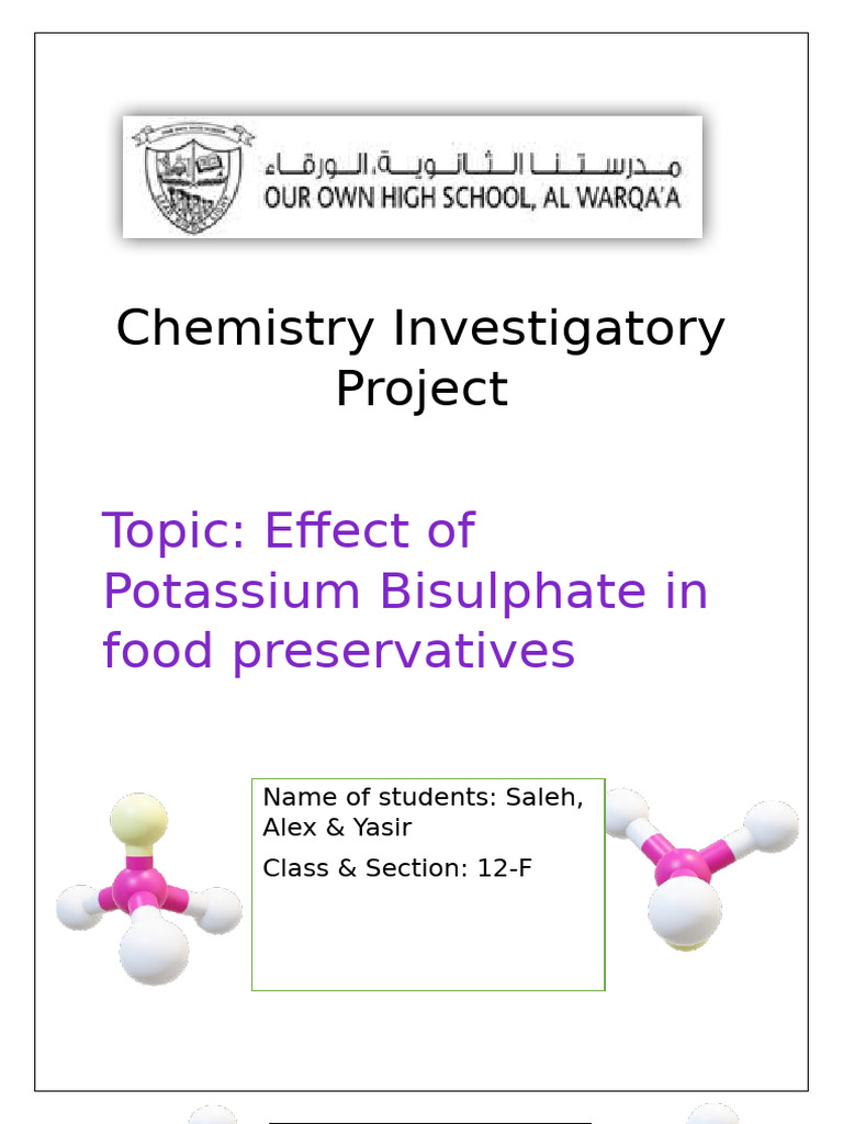 Chem Investigatory Project Potassium Bisulphate | PDF