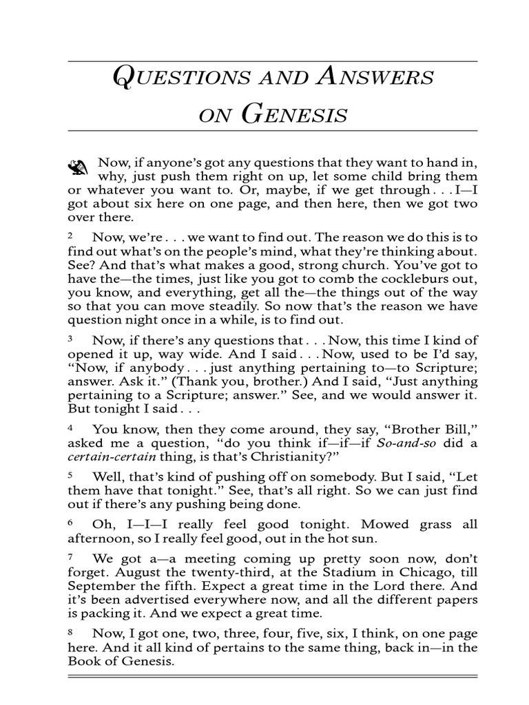 53-0729 Questions and Answers On Genesis VGR | PDF