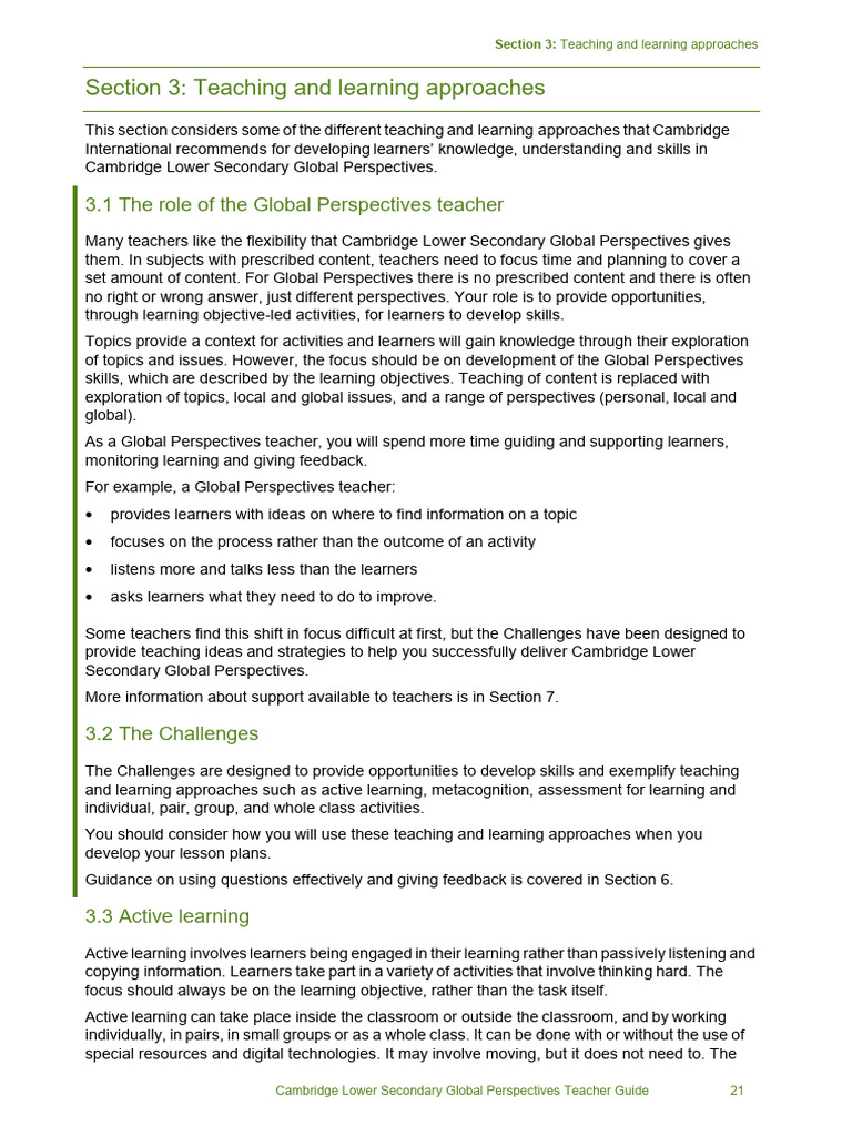 1129 Section 3 Teaching and Learning Approaches - tcm143-661773 | PDF