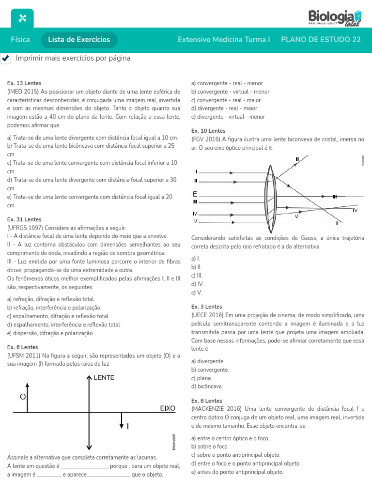 exercicios lentes esfericas | PDF