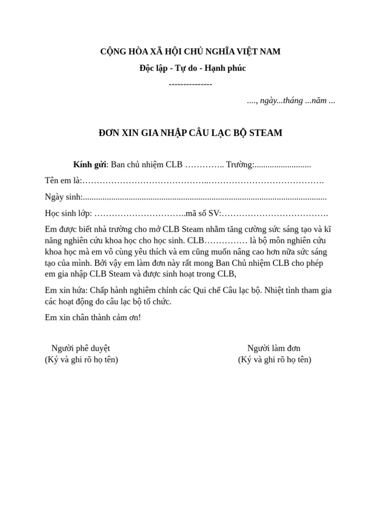 Đơn gia nhập CLB | PDF
