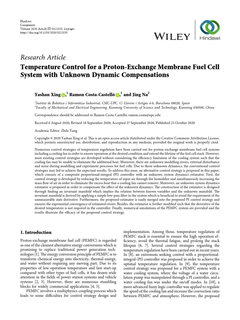 Temp Control For A PEM Fuel Cell | PDF