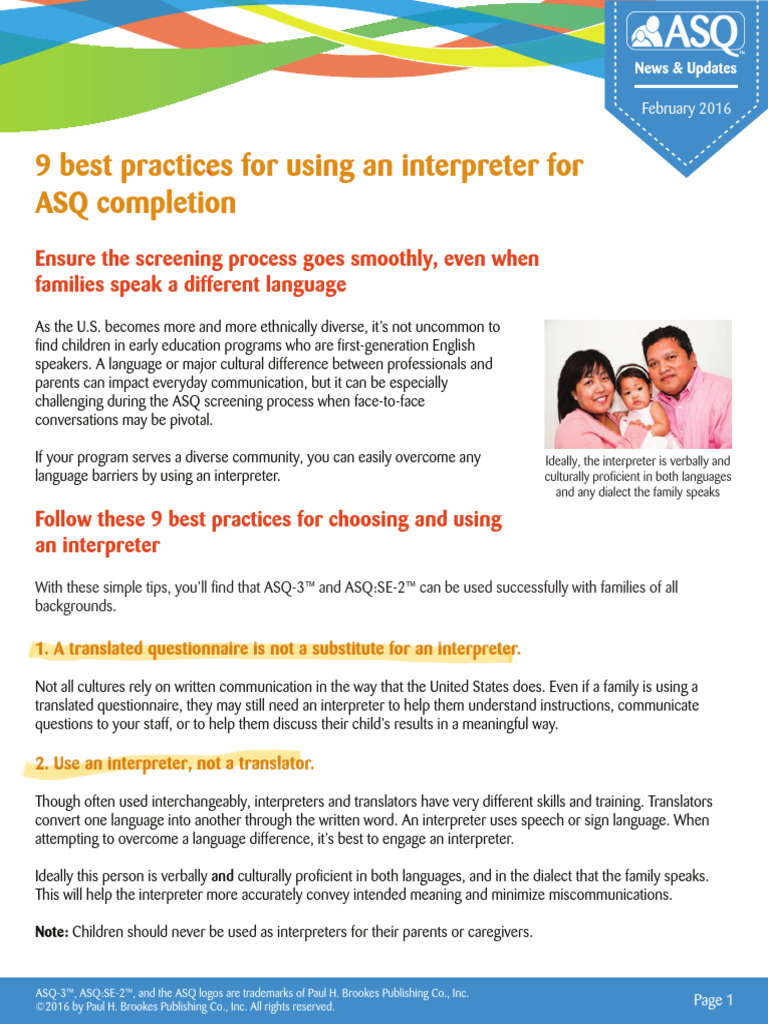 9 Best Practices For Using An Interpreter For ASQ Completion | PDF