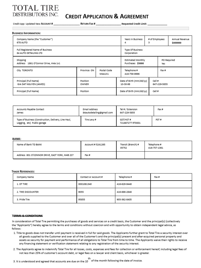 Credit-App-and-Agreement - 2404 2 | PDF | Surety | Law