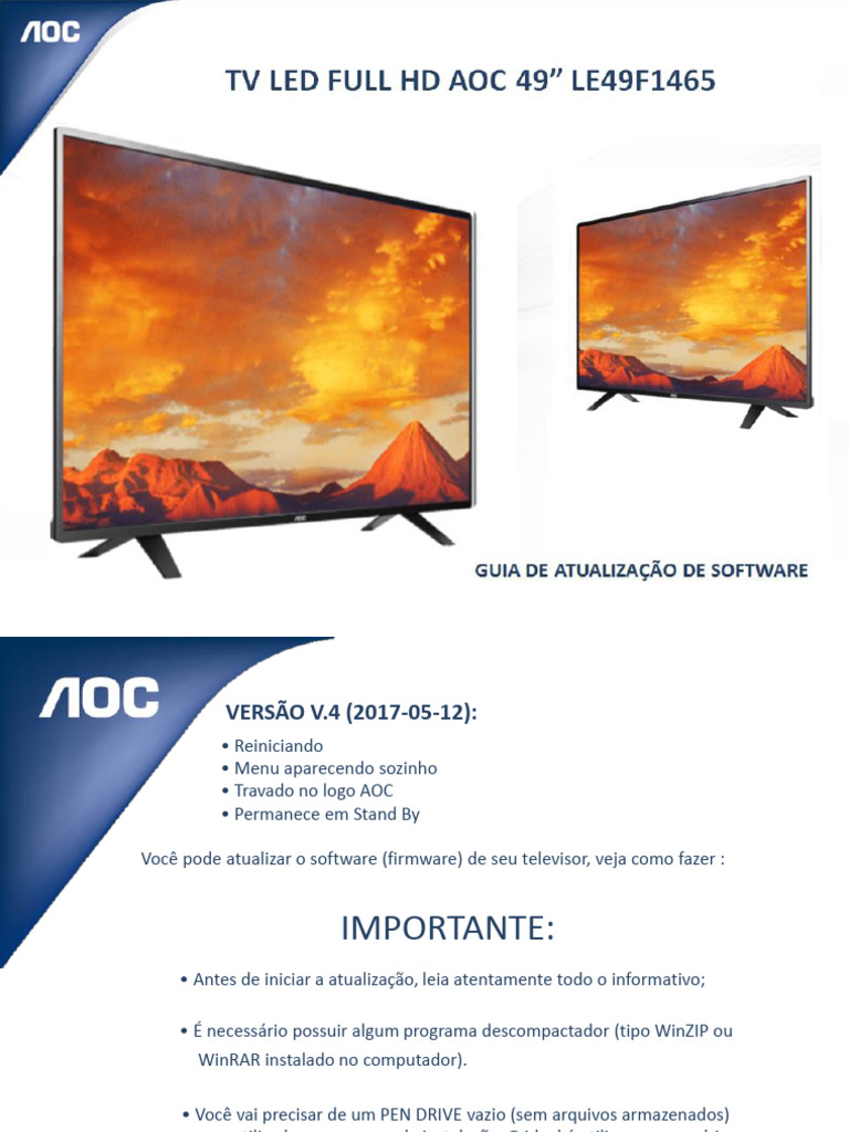 Atualização de Software TV AOC pelo Pendrive | PDF | Pen-drive ...